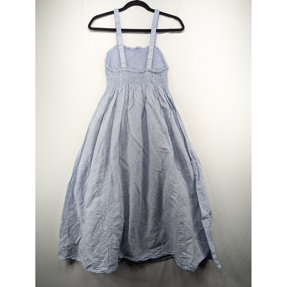 J.Crew Re-Imagined Blue Linen Cotton Smocked Maxi Dress Womens Medium Sleeveless - Picture 2 of 10